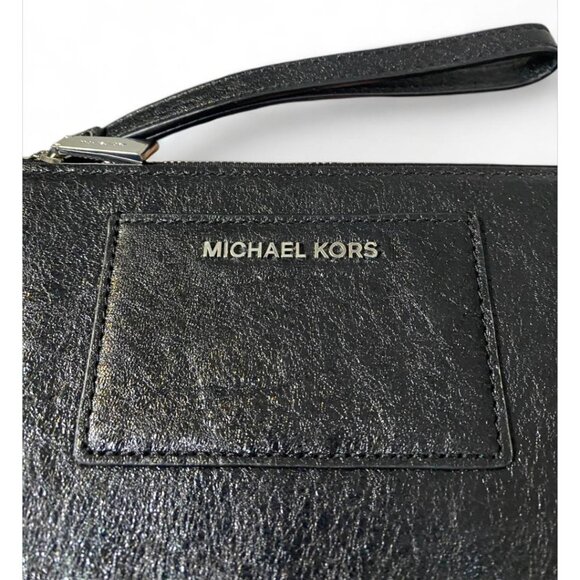 NWOT- MICHAEL KORS - Black GLITTER Wristlet Small Pocket Leather Wallet Metallic - Picture 4 of 4